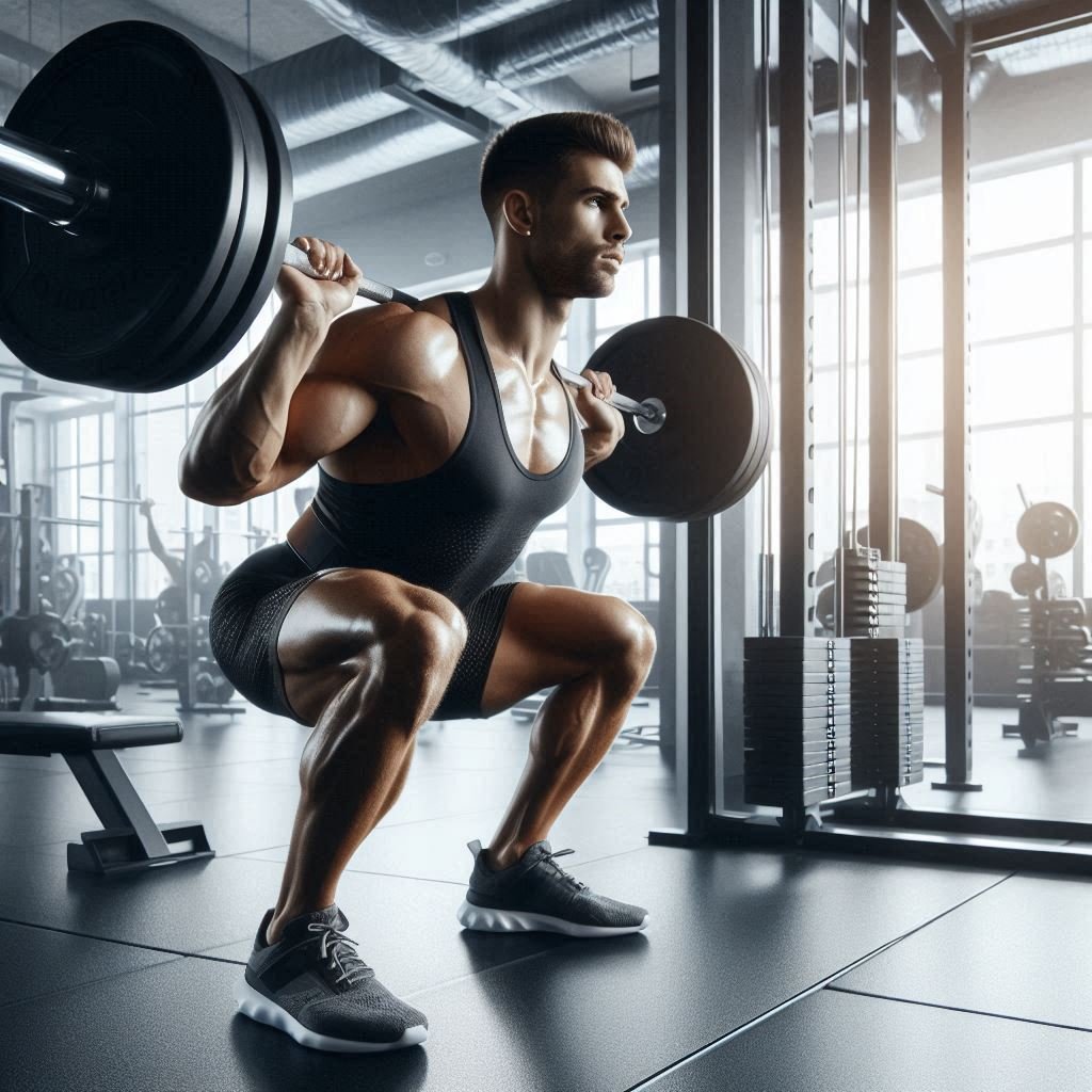 Complete Leg Day Training Guide showing athlete performing squats in gym