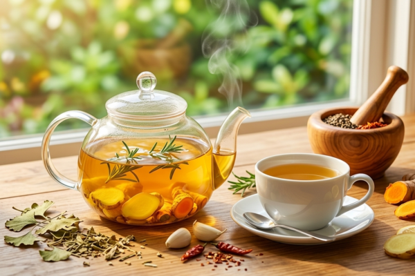 Specific Natural Herbs for Blood Circulation including garlic, ginkgo biloba, ginger, and turmeric to support heart health naturally.