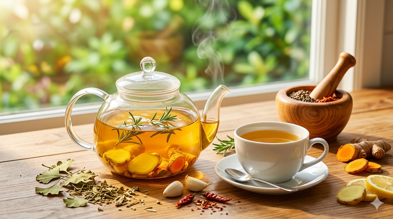 Specific Natural Herbs for Blood Circulation including garlic, ginkgo biloba, ginger, and turmeric to support heart health naturally.