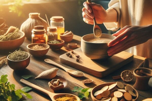 Person making herbal tea using ashwagandha for Ashwagandha for Stress Relief and Hormone Balance
